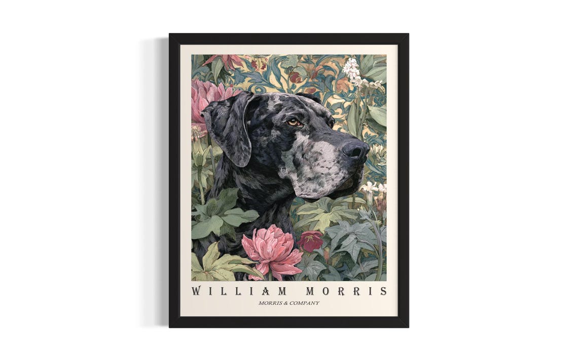 Great Dane William Morris Botanical Floral Dog Portrait Poster
