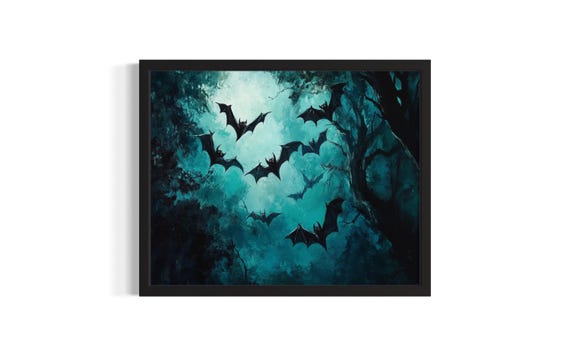 Bats In Forest Huanted Animals Poster Art Print Living Room Wall Original Painting Artwork Decor