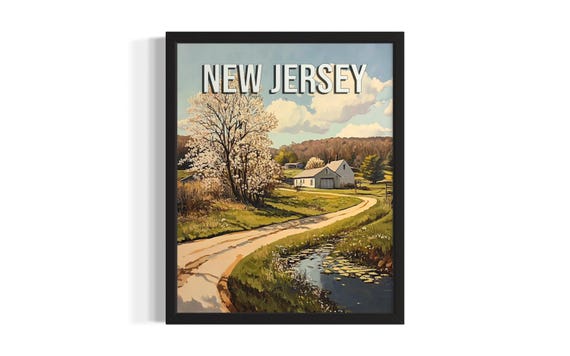 New Jersey Spring States Poster Art Print Living Room Wall Original Painting Artwork Decor
