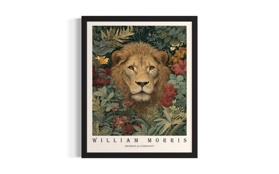 Lion William Morris Animal Poster Art Print Living Room Wall Original Painting Artwork Decor