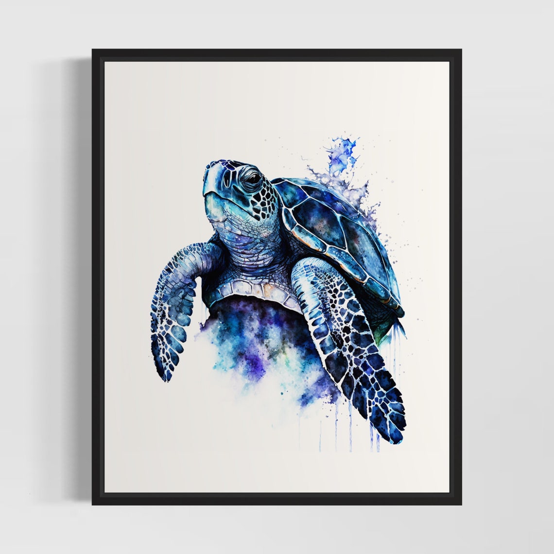 Blue Sea Turtle In Beautiful Watercolor Wildlife Splash Art Poster