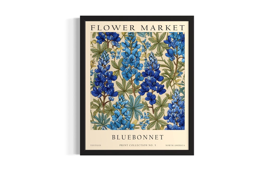 Bluebonnet Flower Market Blue Wildflower Botanical Wall Poster