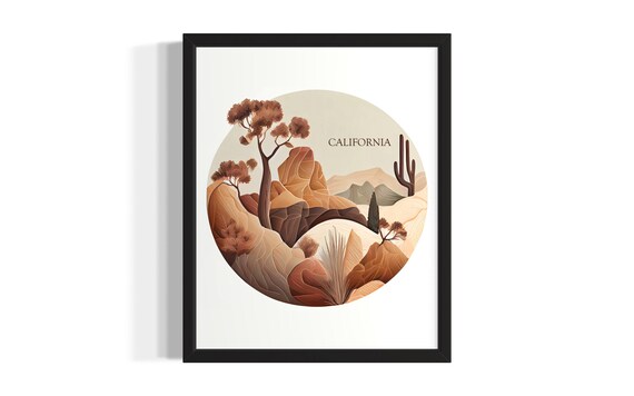 California Desert Circle Art Cactus Rocks Terracotta Minimal Poster