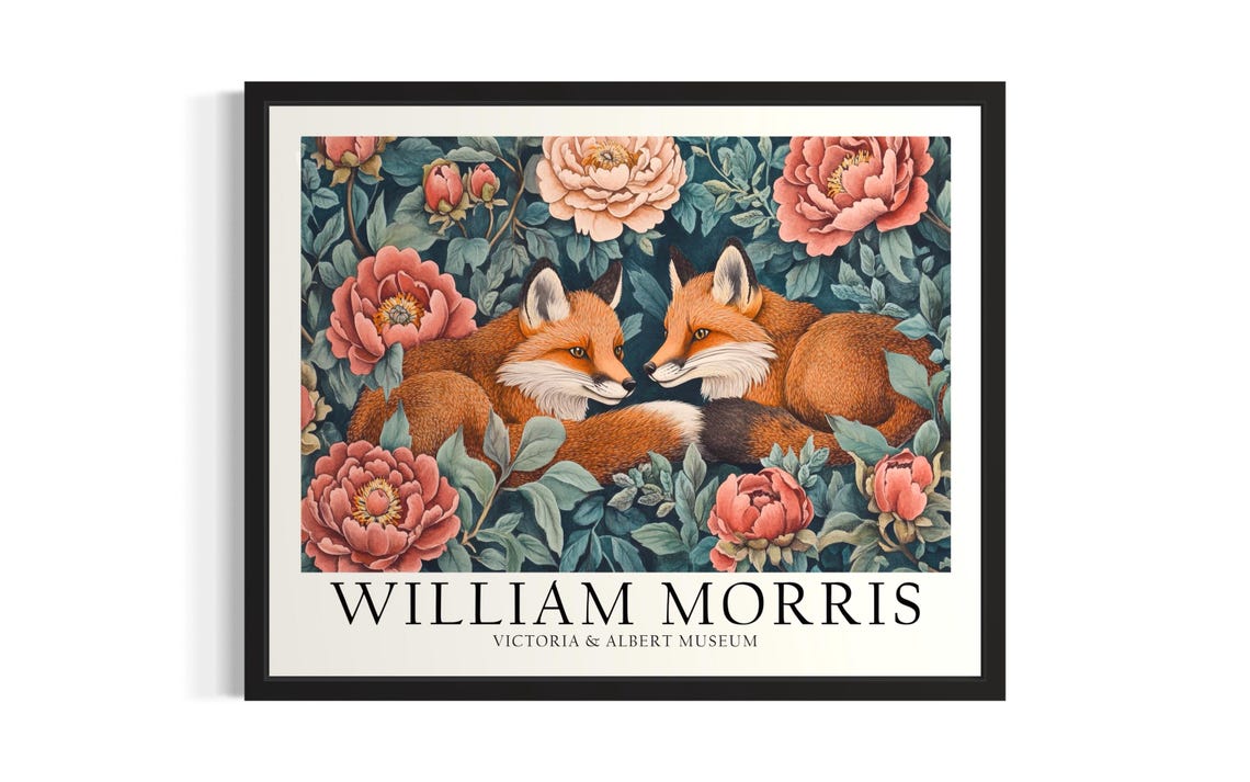 Fox William Morris Animals Poster Art Print Living Room Wall Original Painting Artwork Decor