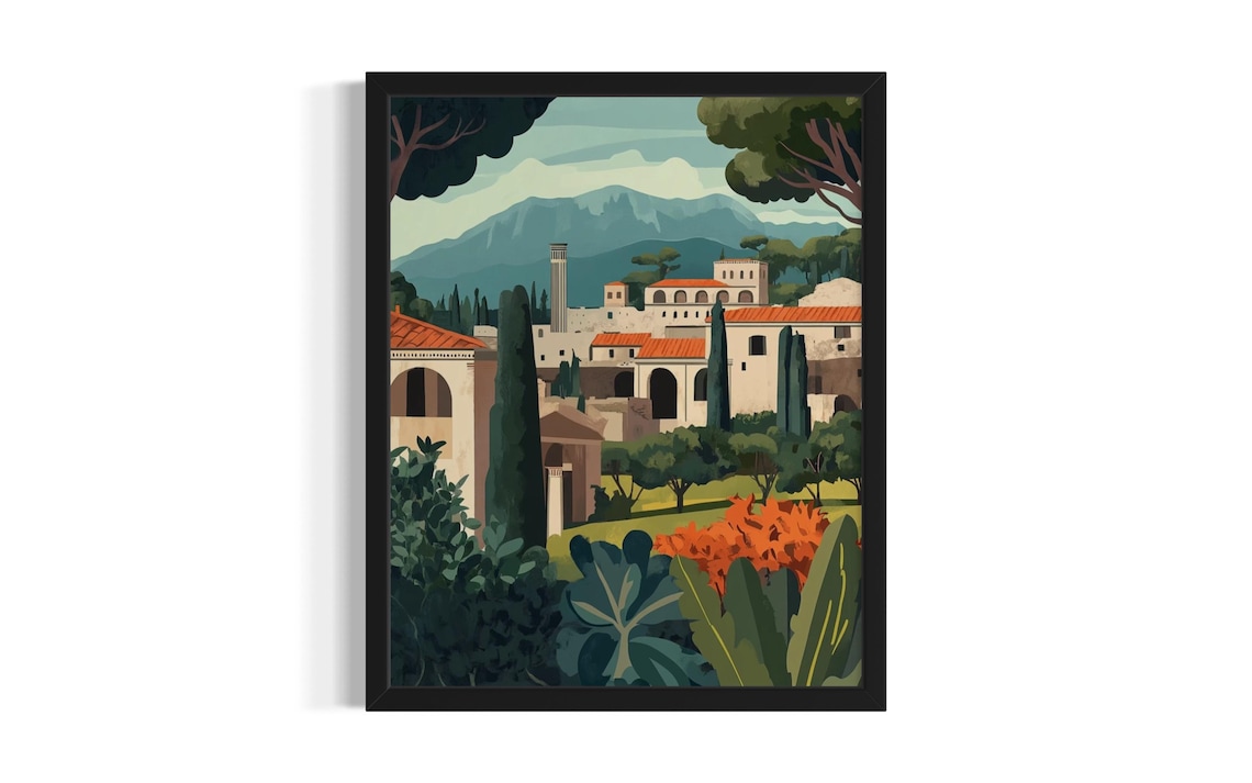 Pompeii Italy Ancient Ruins Vintage Style Italian Landscape Poster