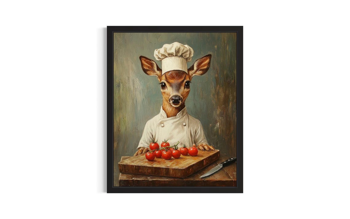 Deer Animal Chef Poster Art Print Kitchen Wall Original Painting Artwork Decor