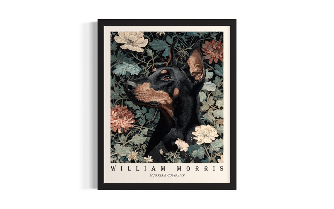 Doberman Pinscher William Morris Botanical Floral Dog Portrait Poster