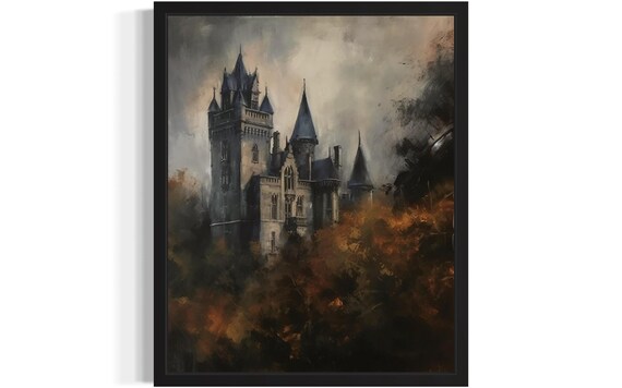 Old Gothic Castle Towers Above A Misty Autumn Forest Art Poster