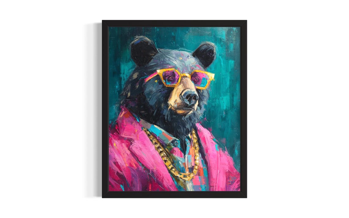 Black Bear Animal Poster Art Print Living Room Wall Original Painting Artwork Decor