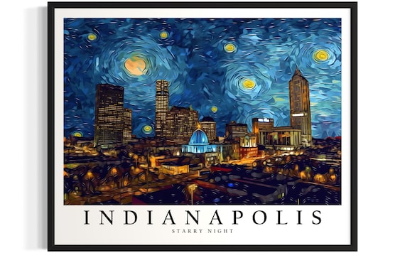 Indianapolis Starry Night Van Gogh Style Skyline Swirls Poster