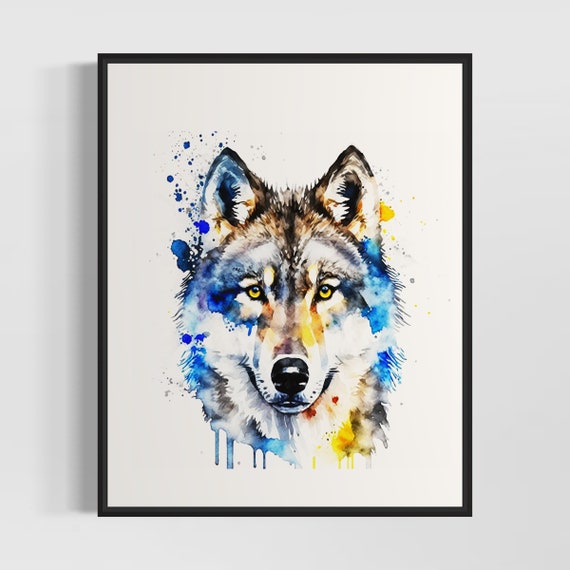 Colorful Wolf Watercolor Art Print Painting Wall Decor Original Artwork By Artist