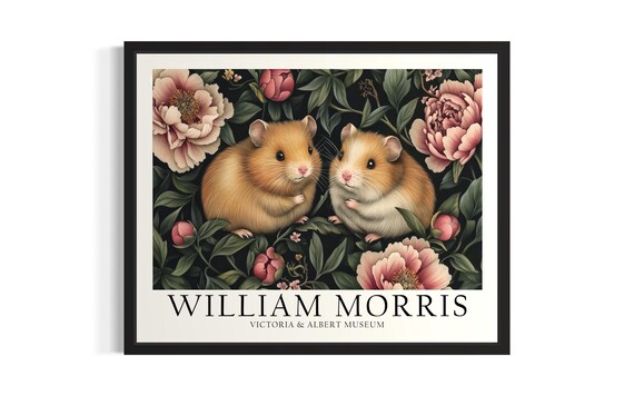 William Morris Hamster Pair Among Pink Peonies Cute Art Poster