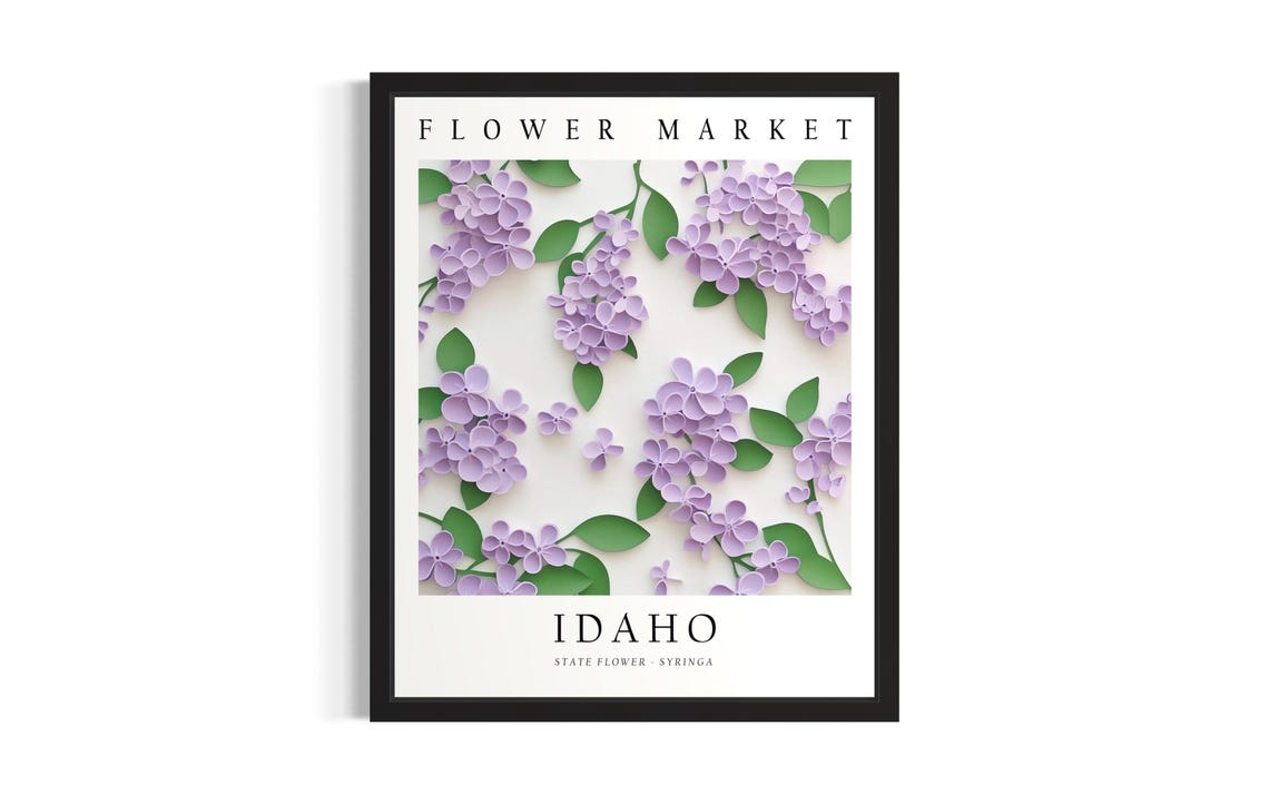 Idaho Syringa State Flower Market Purple 3D Paper Botanical Poster