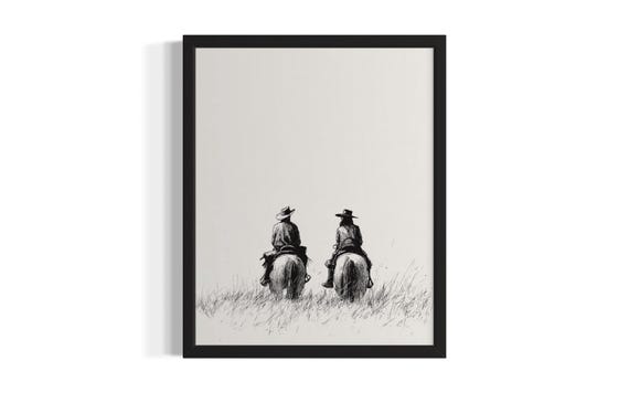 Cowboys On Horseback Cowboy Poster Art Print Living Room Wall Original Painting Artwork Decor