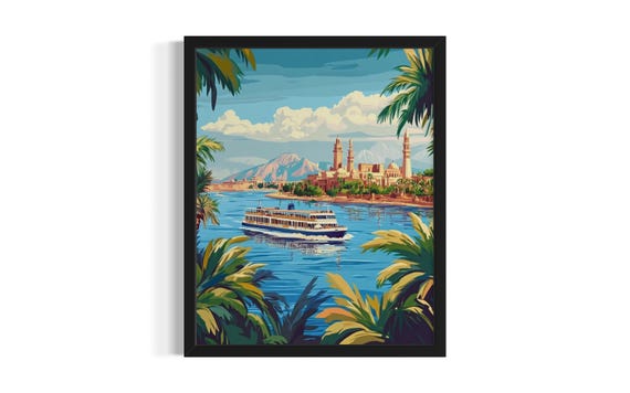 Nile River Landscape Poster Art Print Living Room Wall Original Painting Artwork Decor