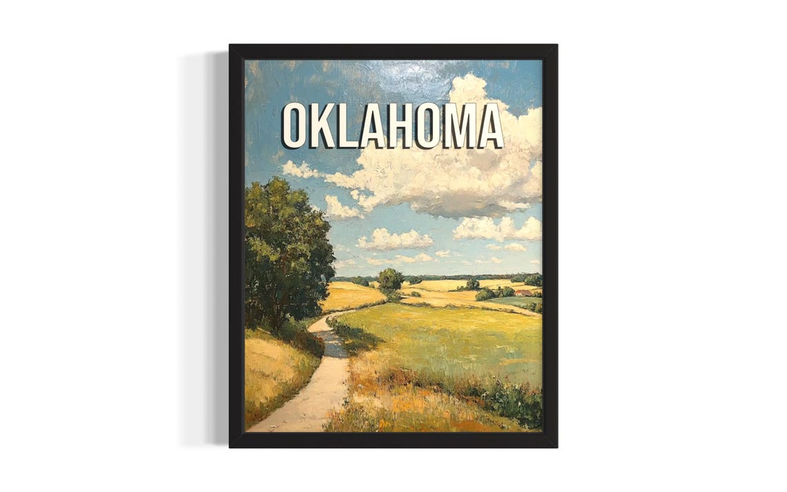 Oklahoma Golden Wheat Field Country Path Bright Summer Poster
