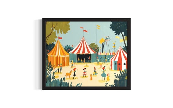 Circus And Clowns Children Nursery Poster Art Print Living Room Wall Original Painting Artwork Decor