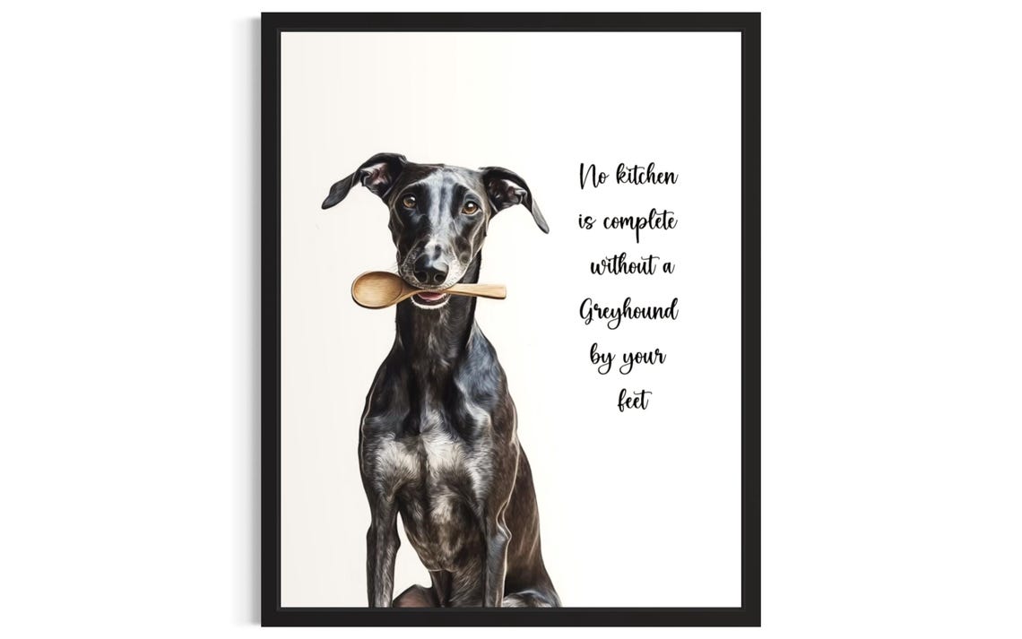 Watercolor Greyhound Dog Holding Wooden Spoon Kitchen Quote Poster