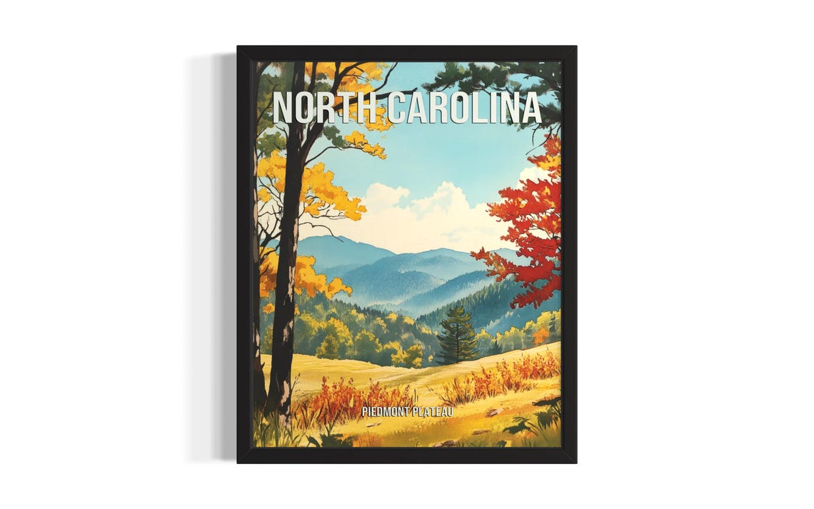 North Carolina Piedmont Plateau Fall Foliage Scenic Travel Poster