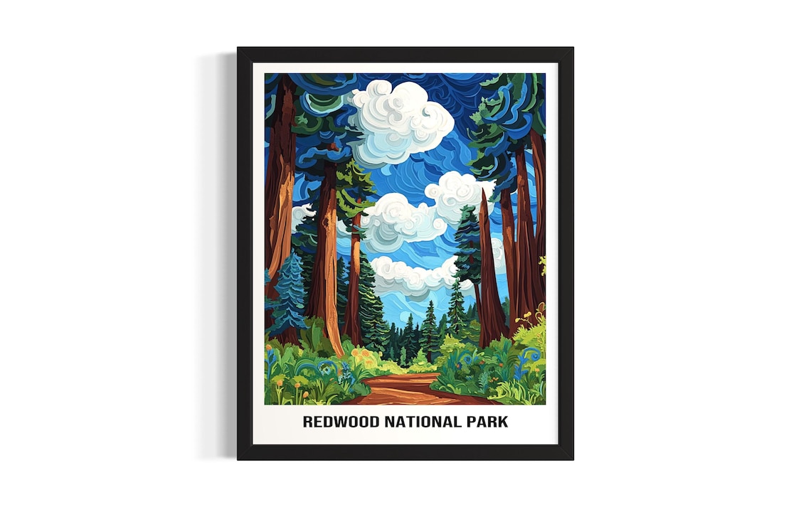 Redwood National Park Towering Redwood Forest Path Art Poster