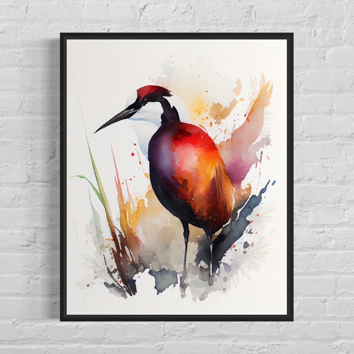 Northern Jacana Walking on Lily Pads Watercolor Wetland Bird Poster