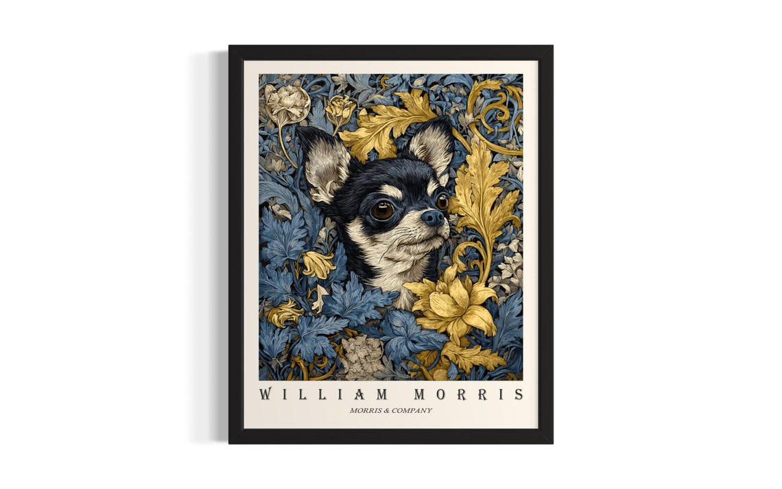 Black Chihuahua William Morris Botanical Dog Portrait Poster