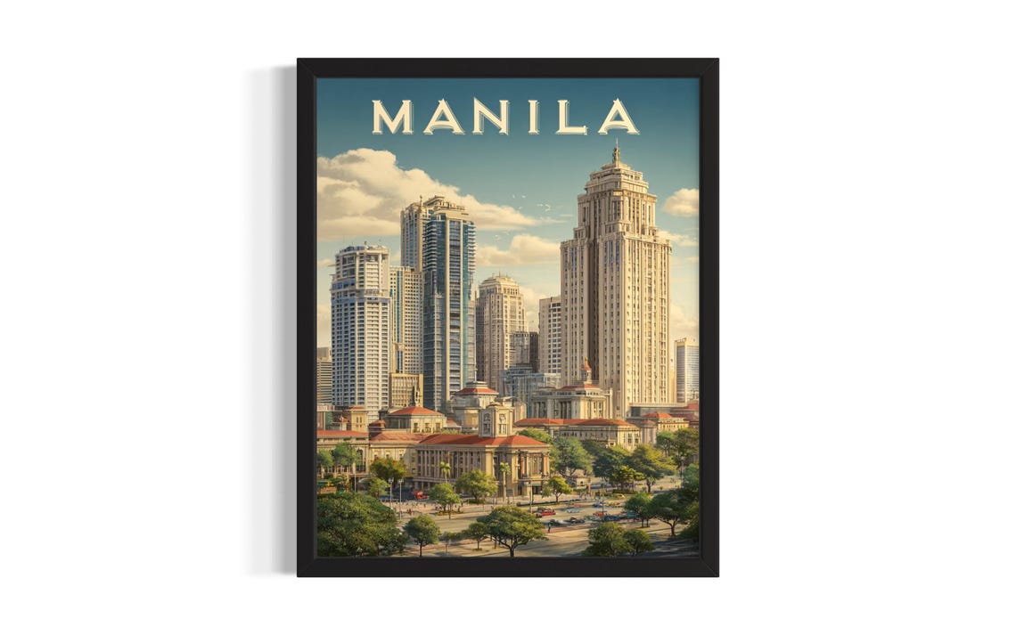 Manila Heritage Buildings Skyline Philippines Travel Vintage Poster