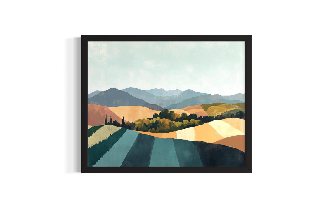 Geometric Farm Fields Rolling Hills Modern Abstract Art Poster