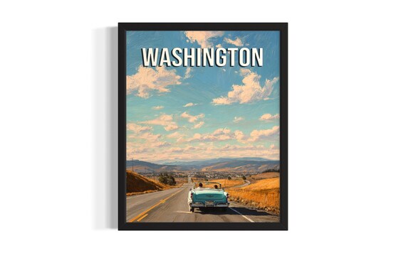 Washington Open Highway Classic Convertible Road Trip Summer Poster