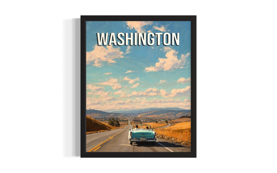 Washington Open Highway Classic Convertible Road Trip Summer Poster