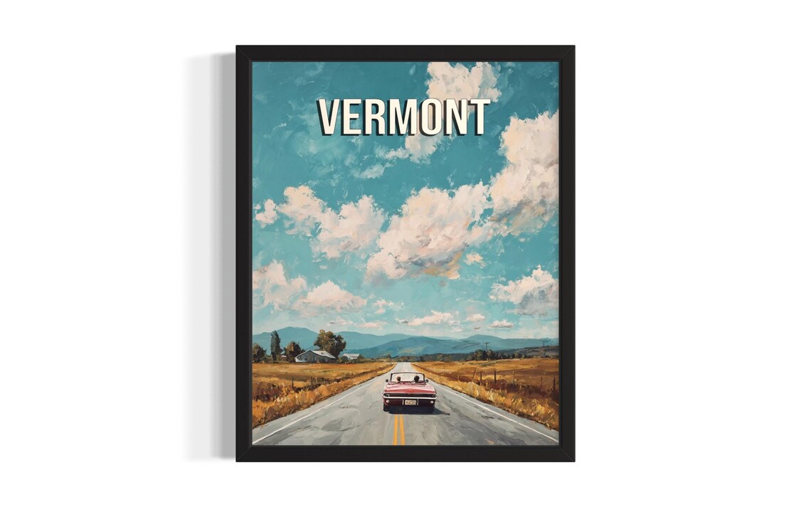 Vermont Classic Car Country Highway Vintage Travel Style Poster