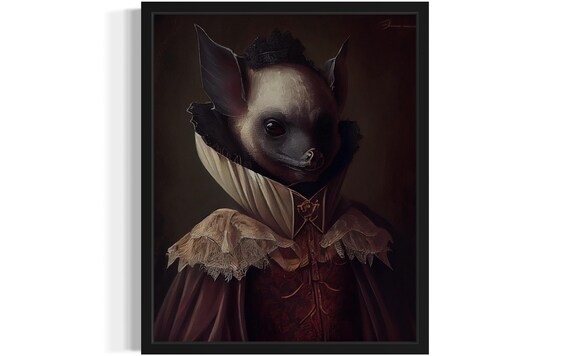 Bat in Elizabethan Lace Ruff Collar Regal Royal Portrait Poster