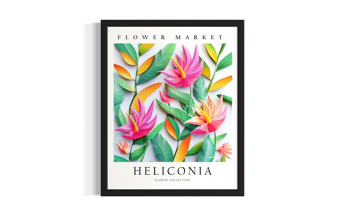 Pink Heliconia Tropical Flower Market Collection 3D Paper Poster
