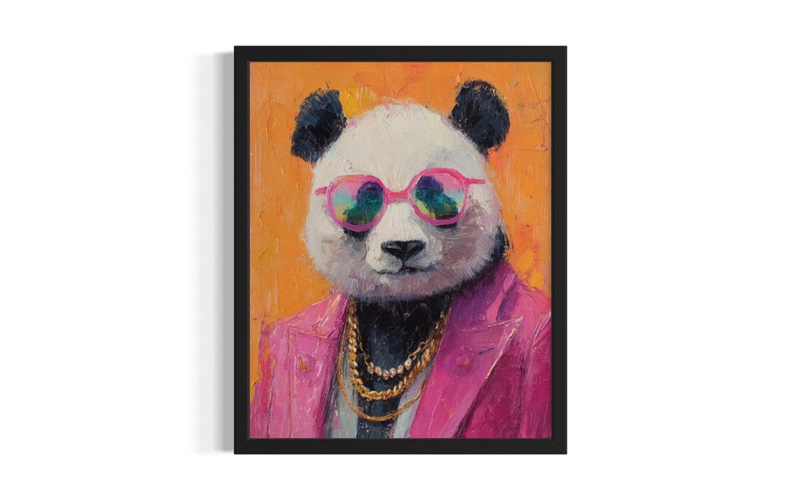 Panda Animal Poster Art Print Living Room Wall Original Painting Artwork Decor