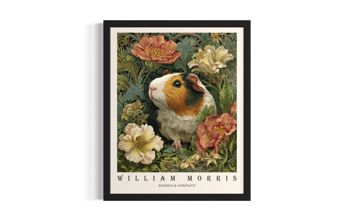 William Morris Guinea Pig Floral Portrait Vintage Garden Poster