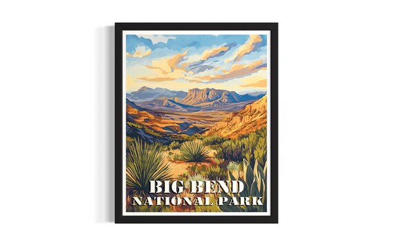 Big Bend National Park Vintage Desert Mountain Travel Poster