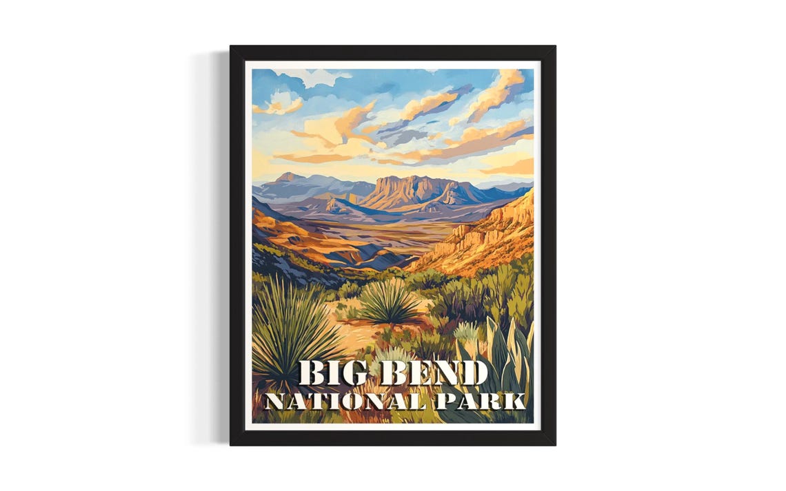 Big Bend National Park Vintage Desert Mountain Travel Poster
