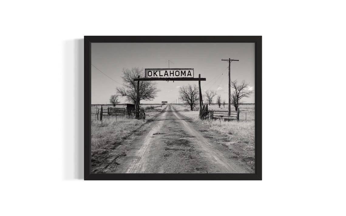 Oklahoma Ranch Road Sign Vintage Black And White Photo Poster