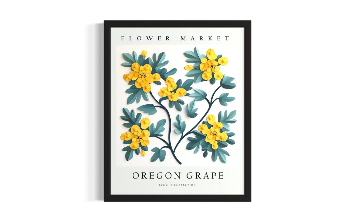 Flower Market Oregon Grape Bloom Art 3D Paper Flower Collection Poster