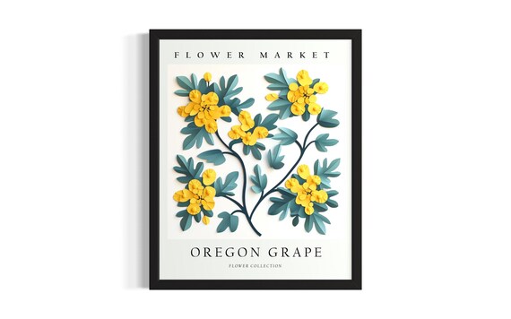 Flower Market Oregon Grape Bloom Art 3D Paper Flower Collection Poster