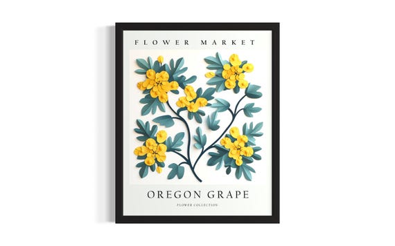 Oregon Grape Flower 3d Poster Art Print Living Room Wall Original Painting Artwork Decor