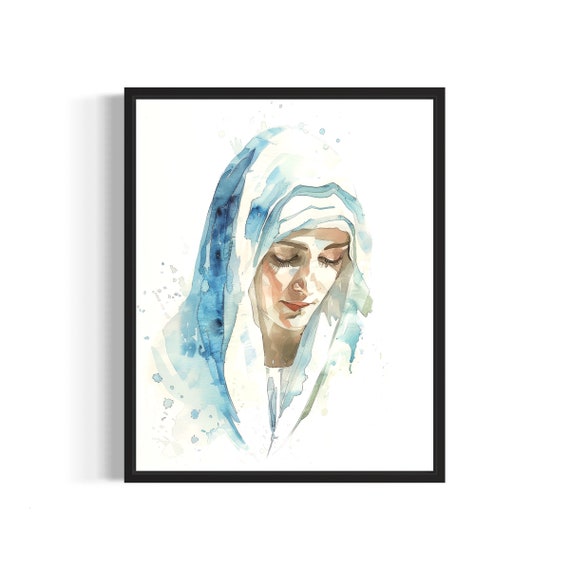 Virgin Mary Poster Art Print Religious Christian Bible Painting Wall Decor