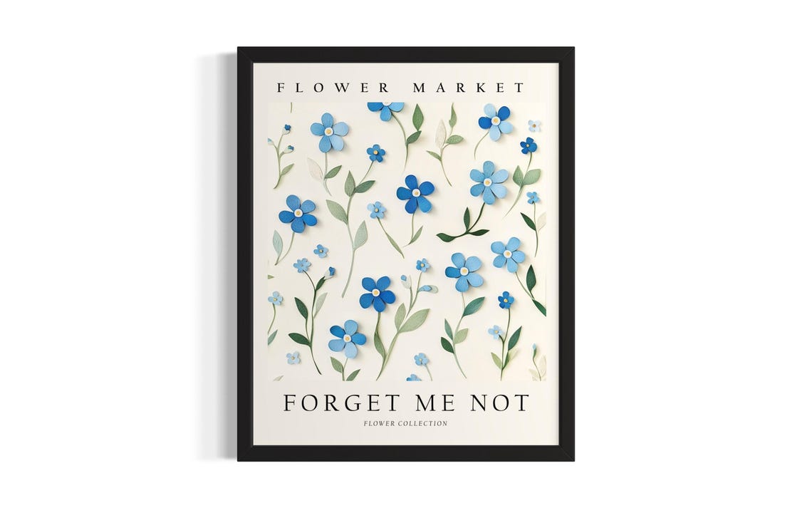 Blue Forget Me Not Flower Market Collection 3D Paper Botanical Poster