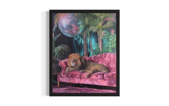 Lion Animal Disco Poster Art Print Living Room Wall Original Painting Artwork Decor