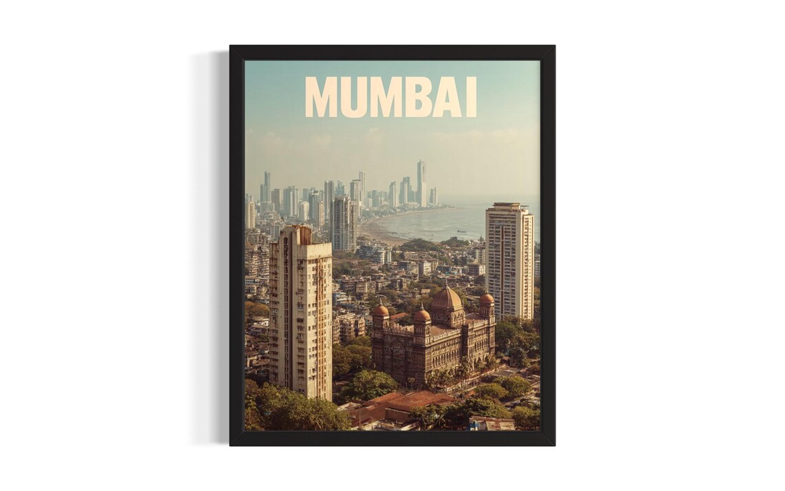 Mumbai Coastline Heritage Domes India City Travel Vintage Poster