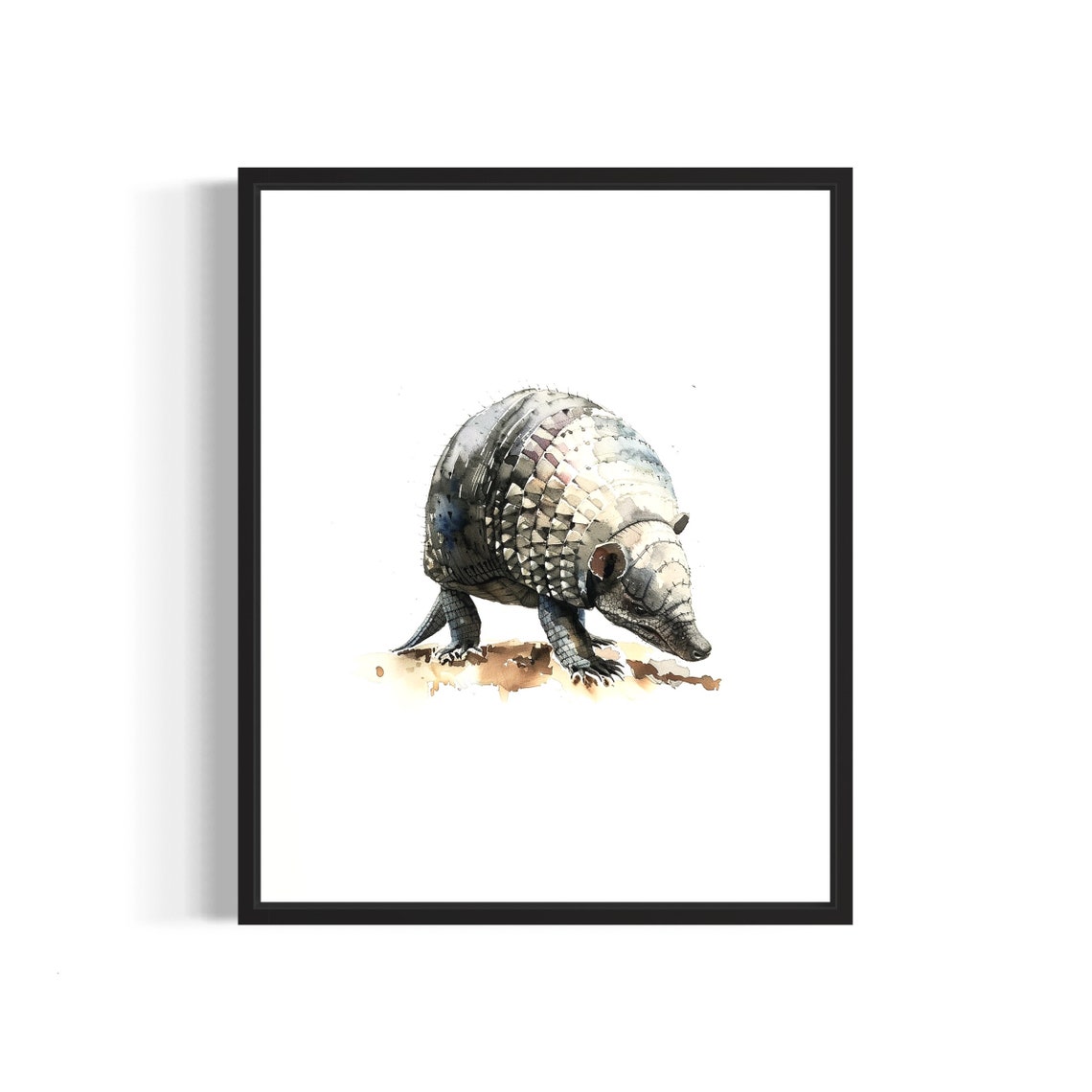 Armadillo Foraging on the Ground Watercolor Animal Painting Poster