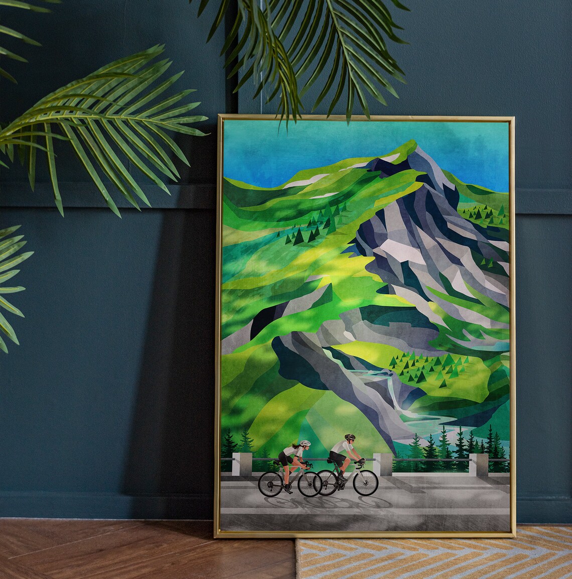 Cycling Couple Waterfall Ride Art Print, Gift - Image 2