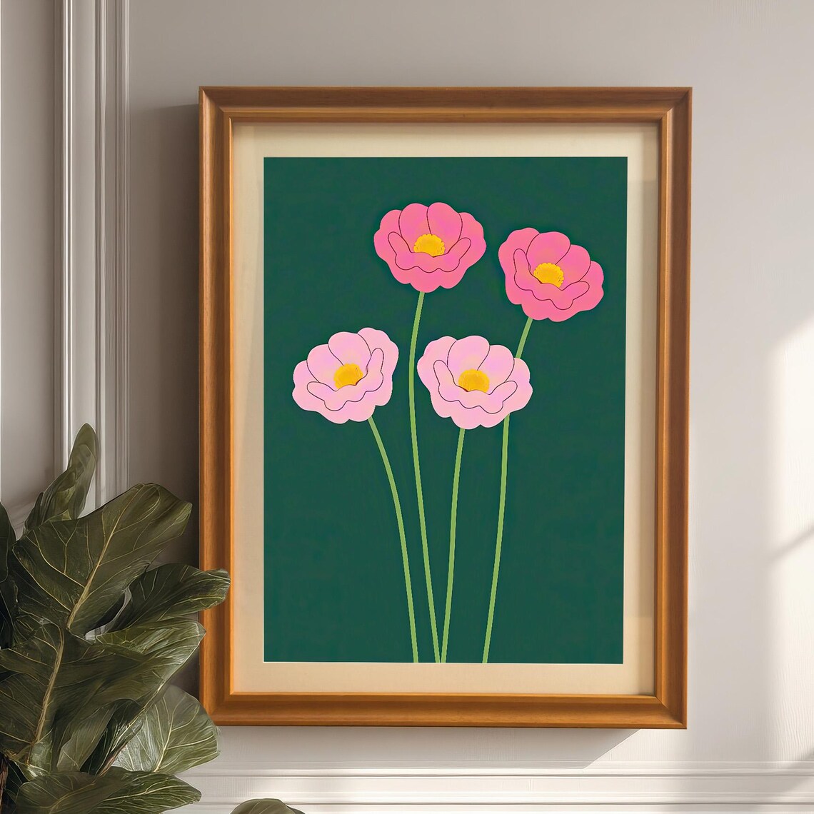 Minimalist Pink Flowers Art Print, Floral Poster