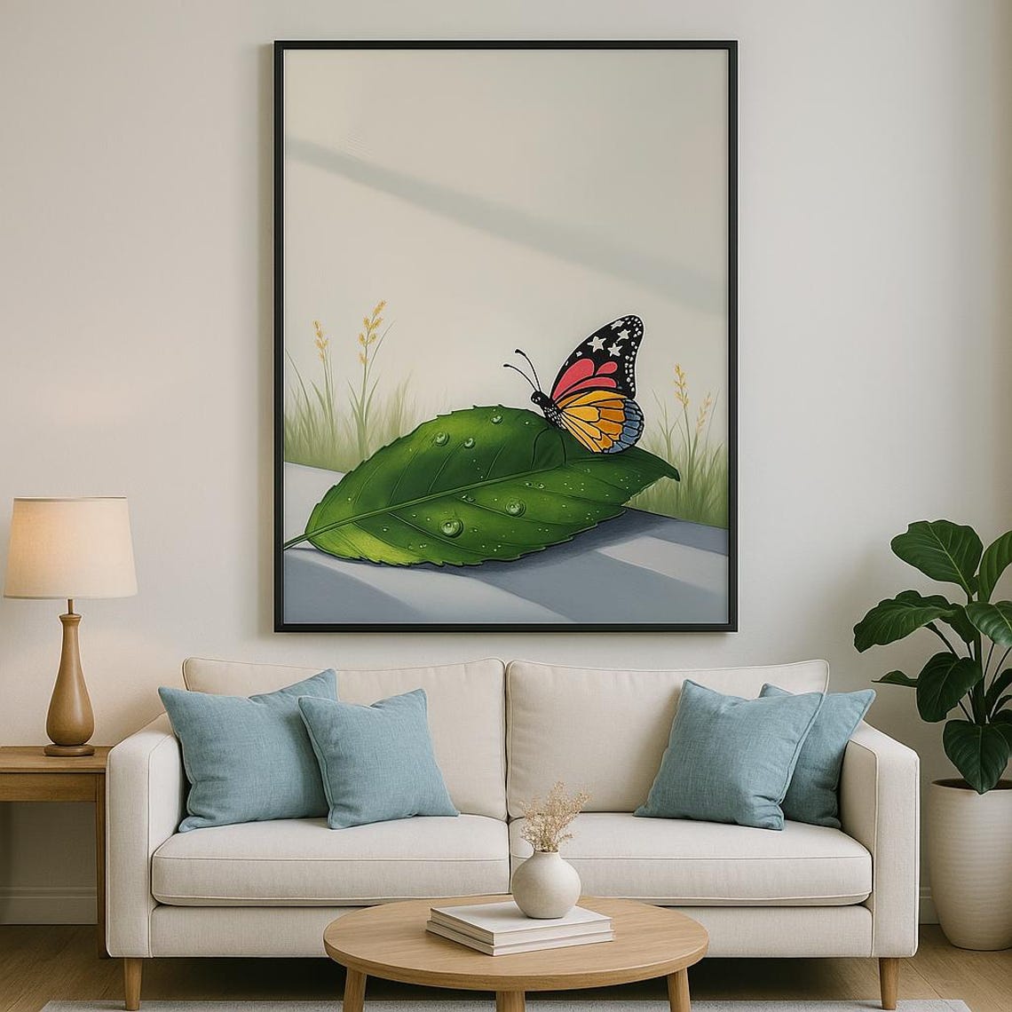 Butterfly Leaf Wall Art Whimsical Nature Print For Playful And Natural Spaces Simple Butterfly Art - Image 3