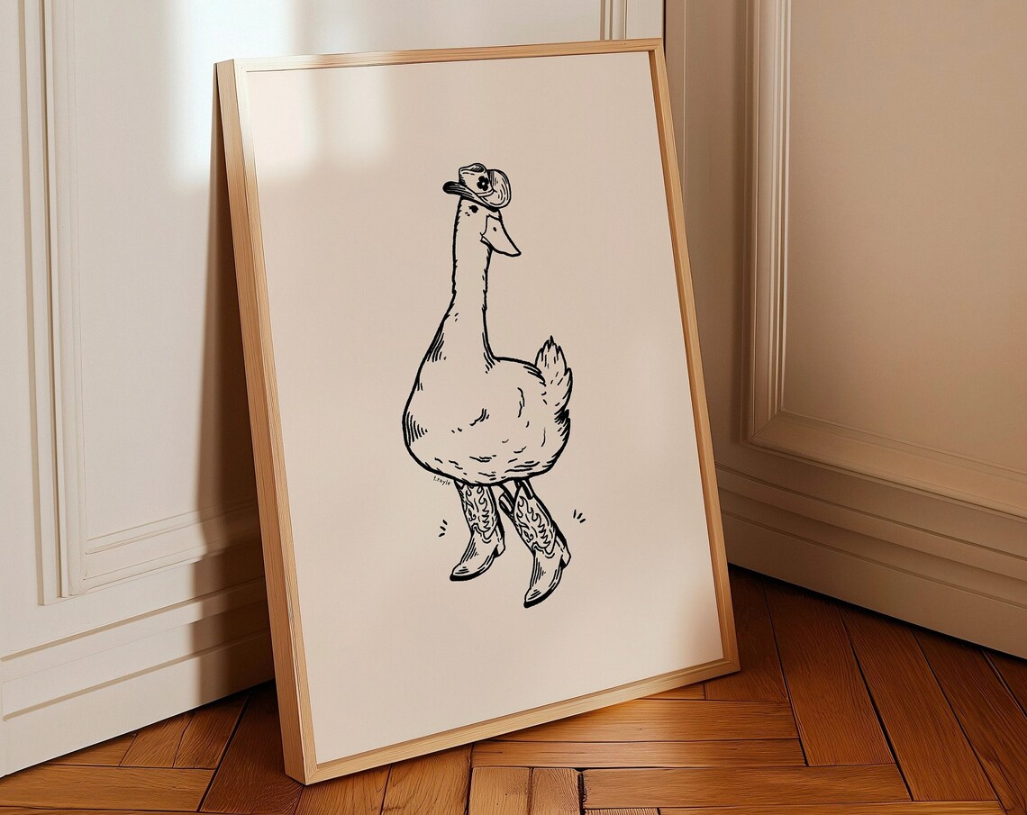 Western Duck Print, Retro Vintage Wall Art